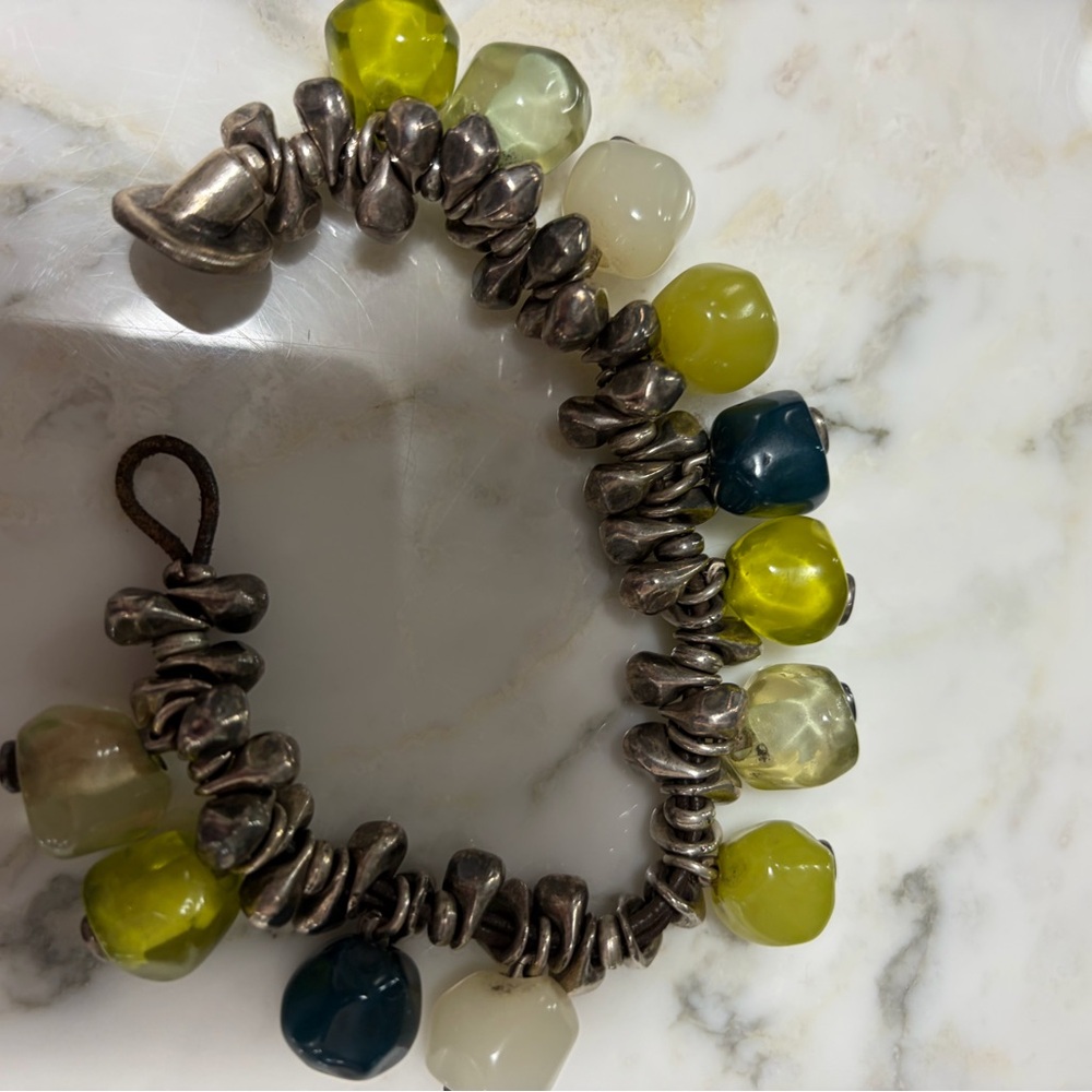 UNO de 50 Silver-Tone Bracelet with Lime Green, Teal and Ivory Beads